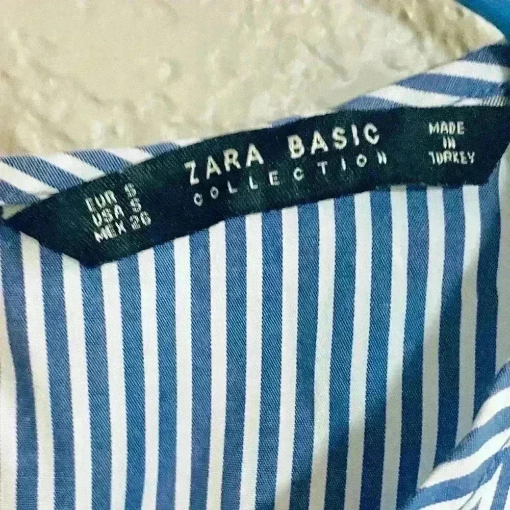 Zara Basics Women's Blue White Stripe Floral‎ Embroidered Top Size Small - Picture 5 of 8